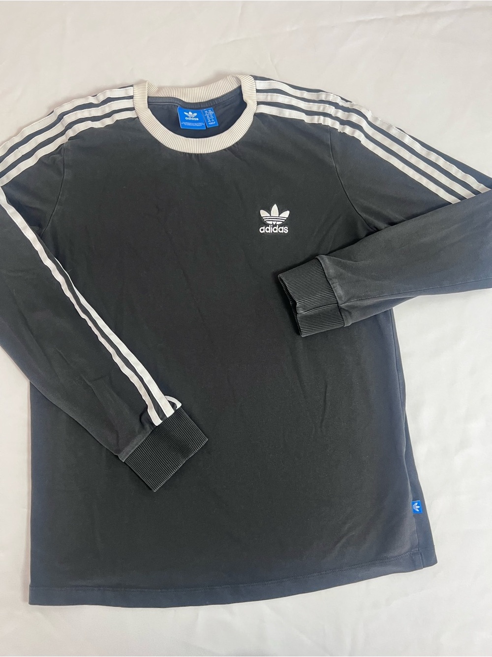 Adidas Black Long Sleeve Tee with White Stripes